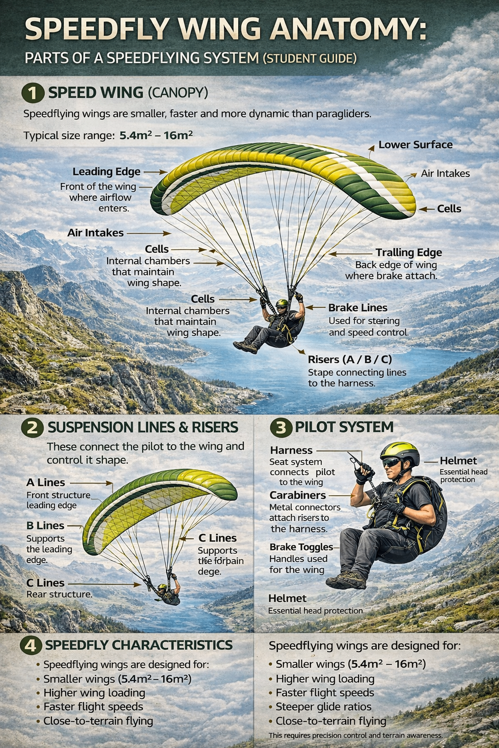 Speedfly wing anatomy — student guide diagram